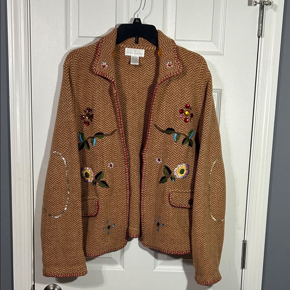 Soft Surroundings Lambswool Angora Chevron Jeweled Blazer size large
